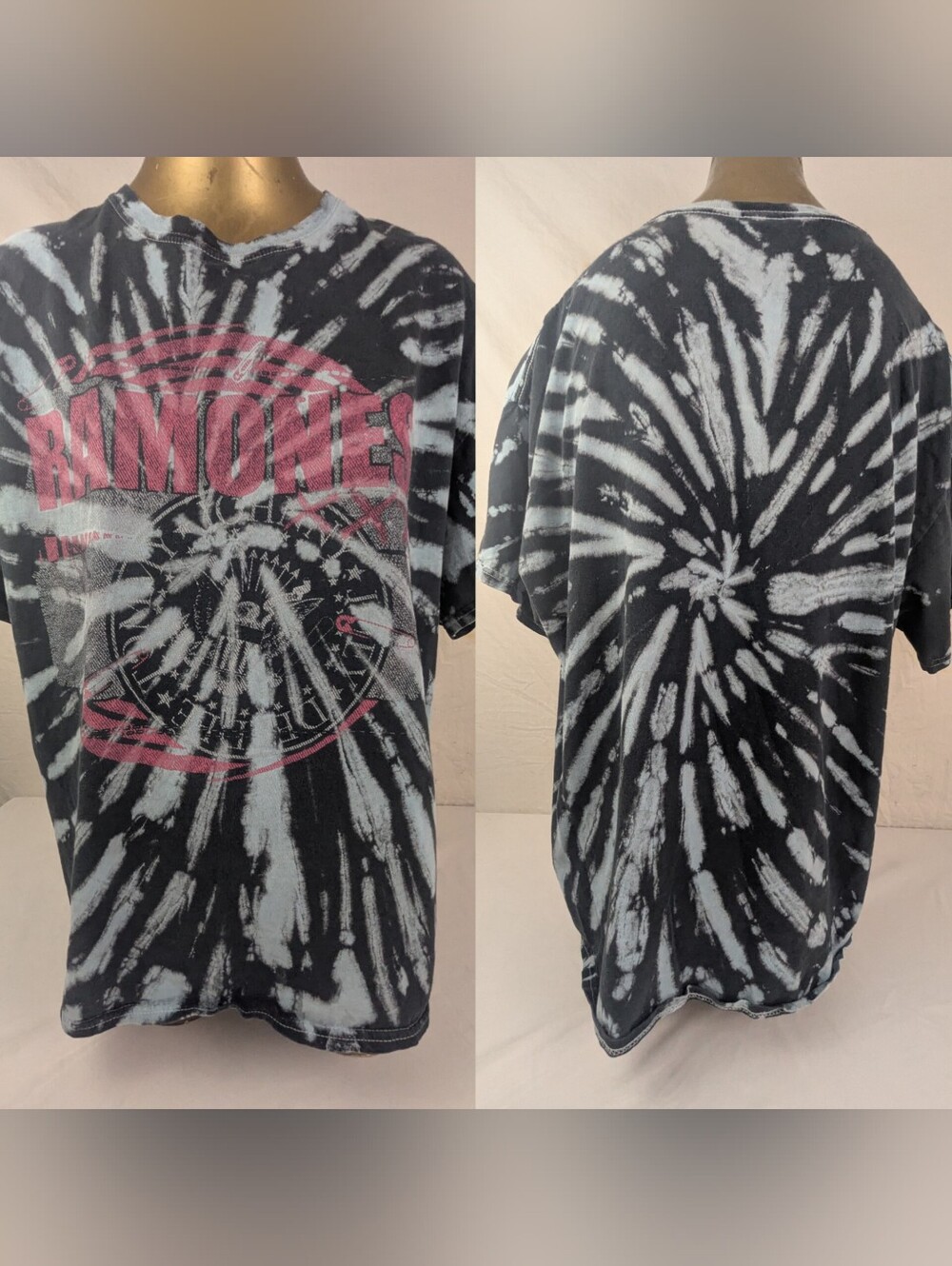 Ramones Band Merch Tee Swirl B&W Tie-Dye With Pink Logo Graphics XL